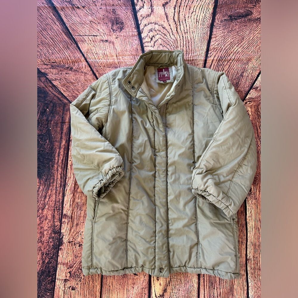 Women's Vtg J GALLERY Pale‎ Brown Quilted Long Stadium Coat Size S - Picture 6 of 9